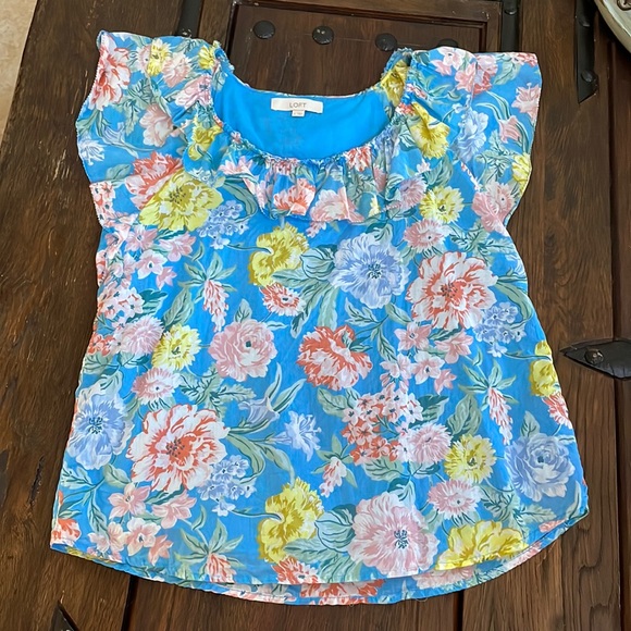 LOFT 2022 summer floral lined Ruffle top . NEW condition . SZ Large - Picture 1 of 5
